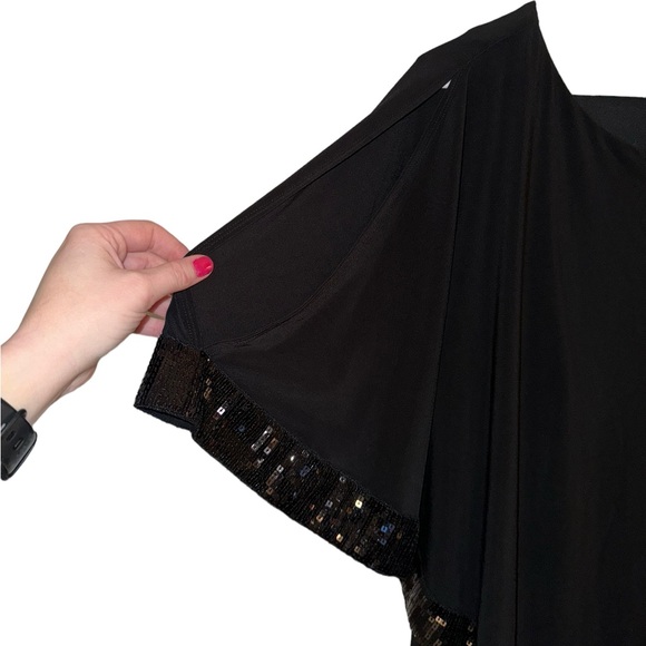 Women’s Boston Proper Black Jumpsuit With Attached Cape/Flutter Top With Sequins - Picture 6 of 14